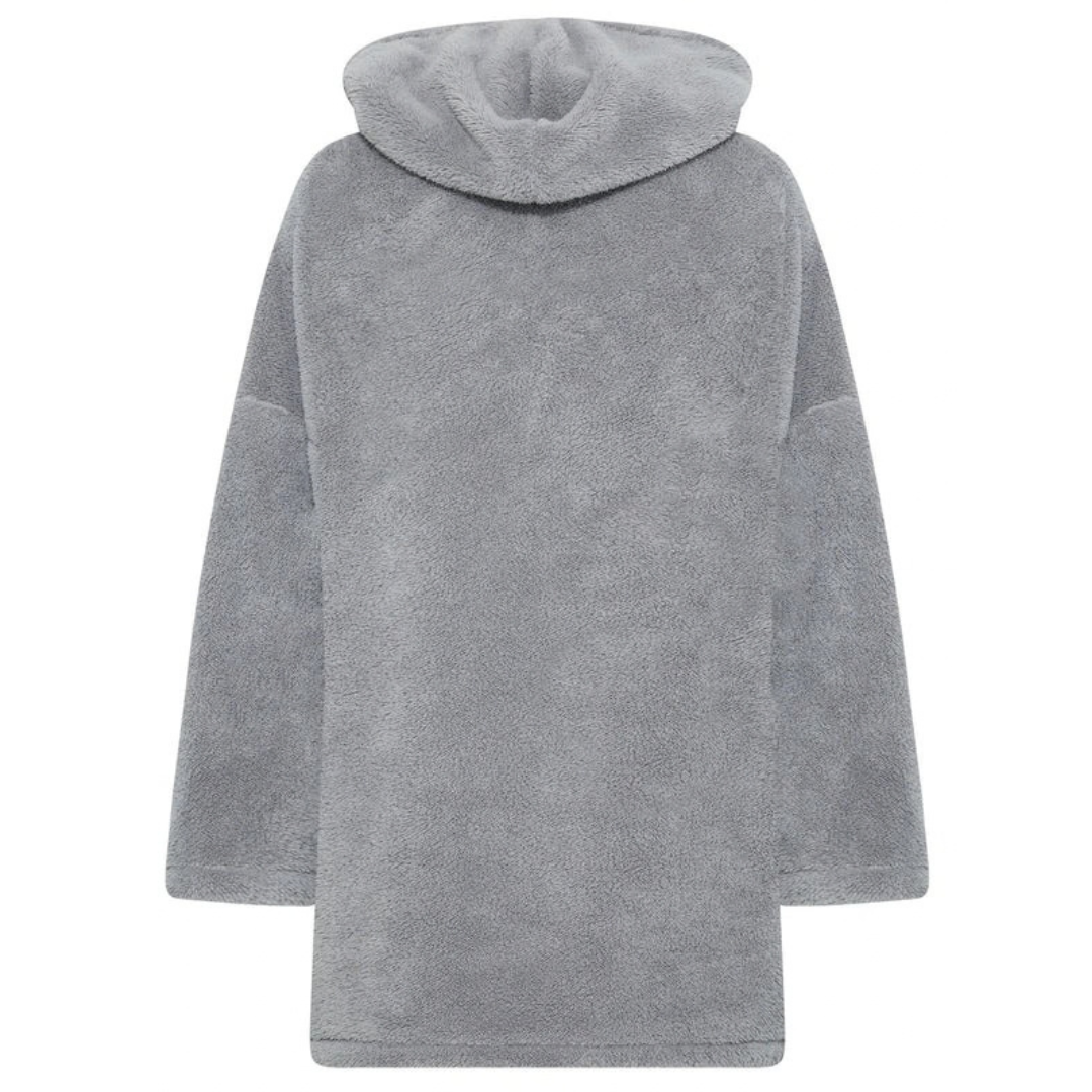 Eveline | Damen Grau Hoodie Kleid für Große Größen mit Teddy und Kapuze im Oversize Stil