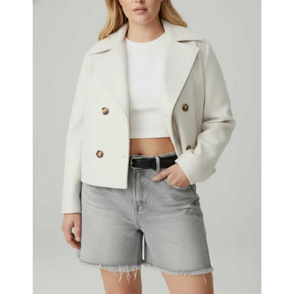 Fabia | Damen Kurze Winterjacke für Große Größen mit Kragen und Knöpfen