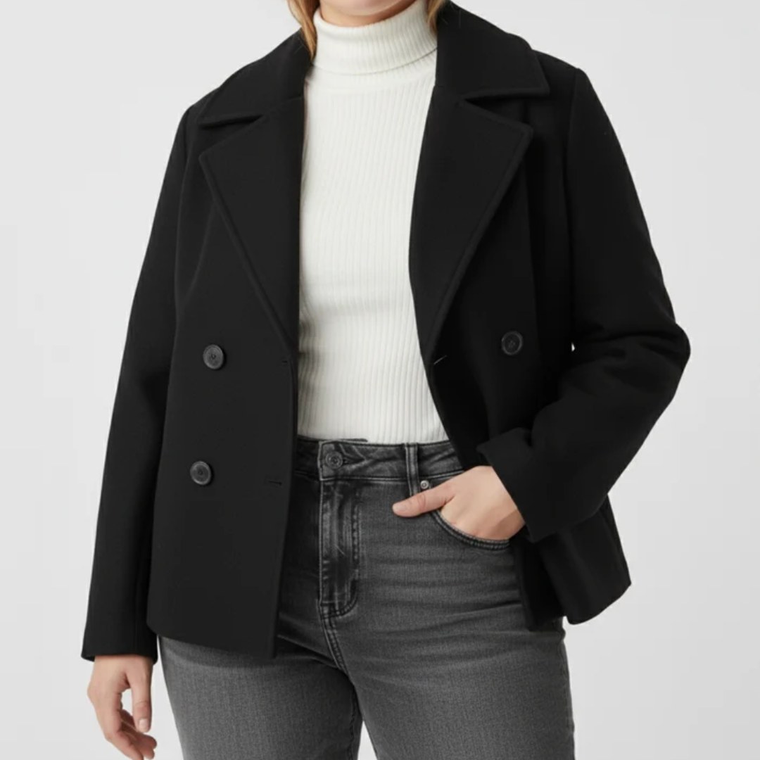Fabia | Damen Kurze Winterjacke für Große Größen mit Kragen und Knöpfen
