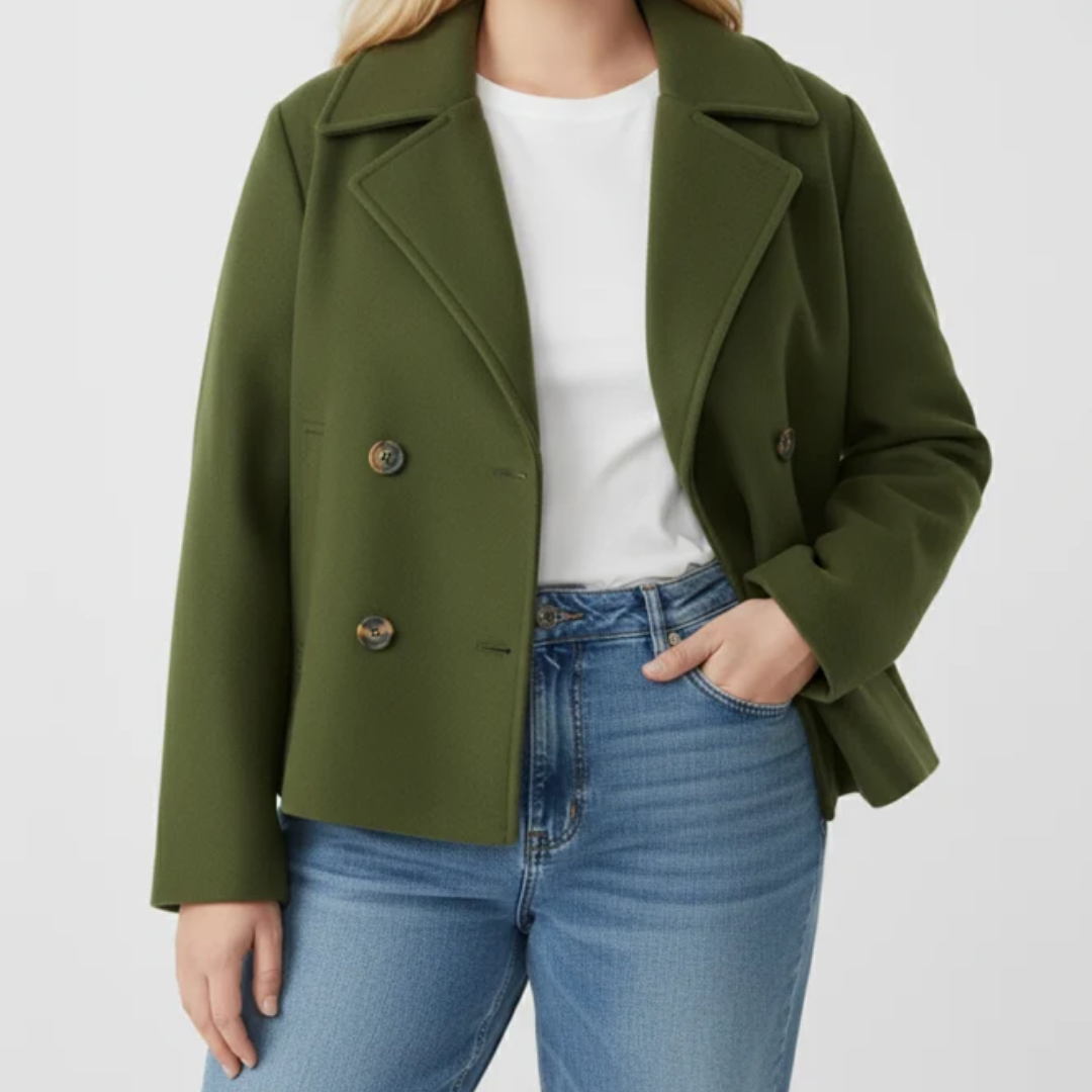 Fabia | Damen Kurze Winterjacke für Große Größen mit Kragen und Knöpfen