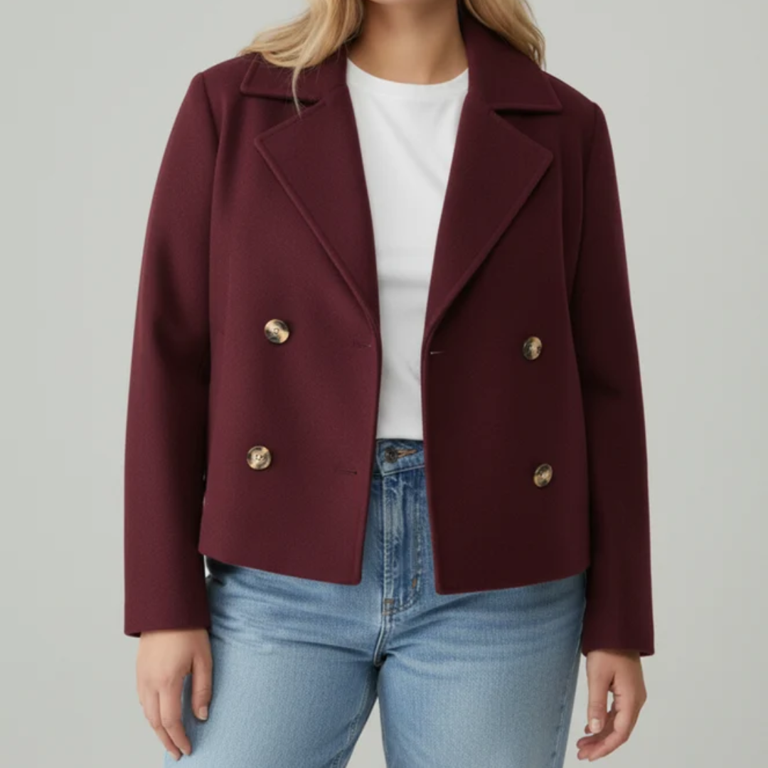 Fabia | Damen Kurze Winterjacke für Große Größen mit Kragen und Knöpfen