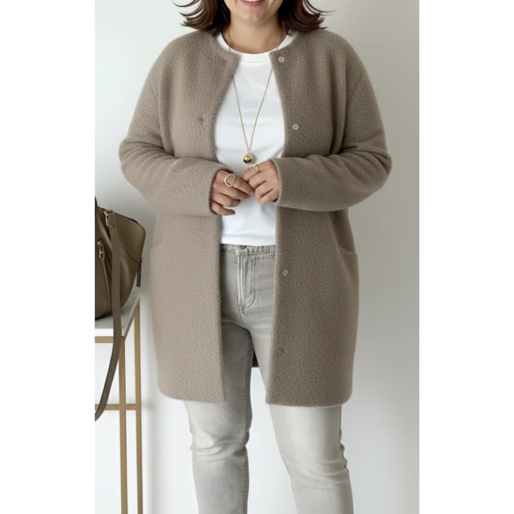 Fabienne | Damen Strickjacke für Große Größen mit Knöpfen vorne und Langarm