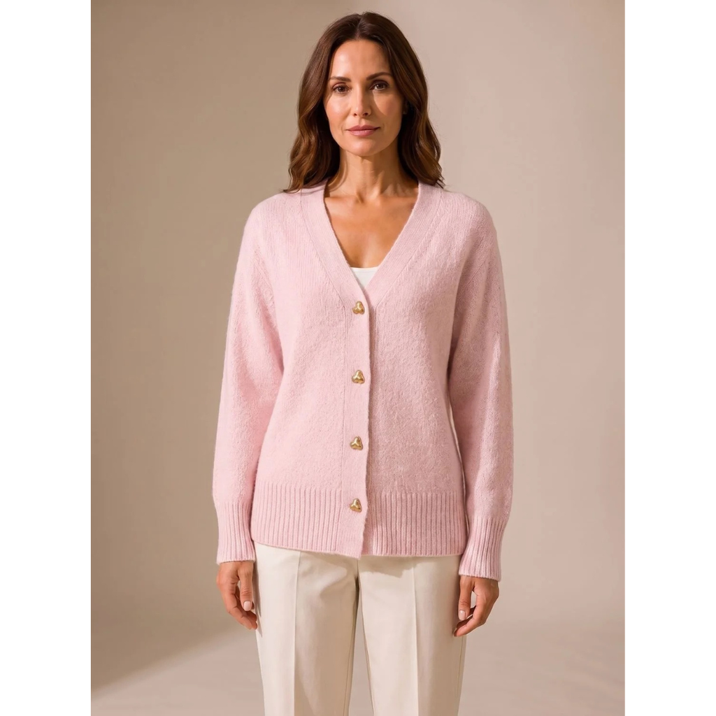 Faye | Damen Strickjacke mit V Ausschnitt und Herz Knöpfen