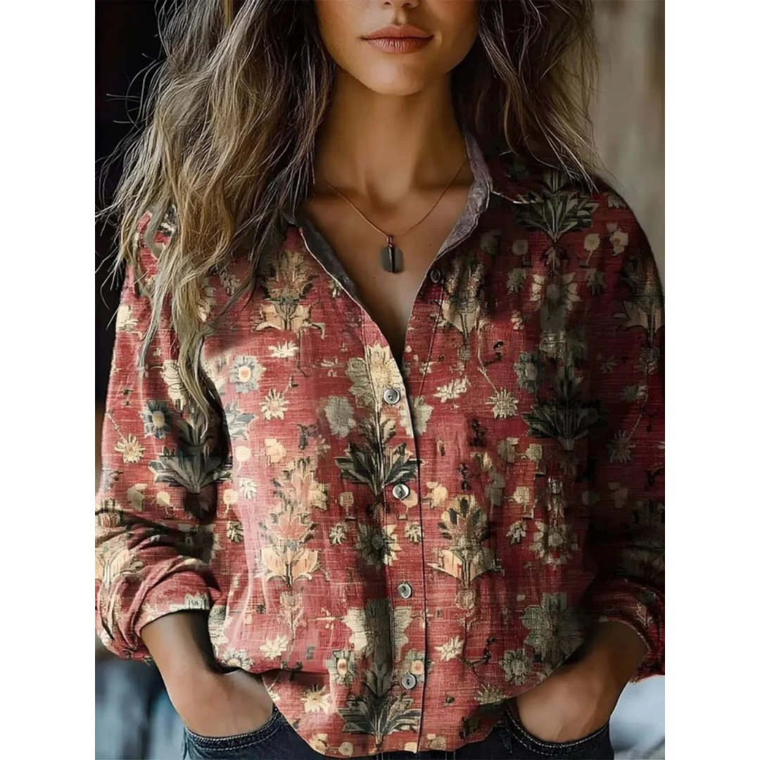 Fea | Damen Boho Langarm bluse Mit Floral Muster