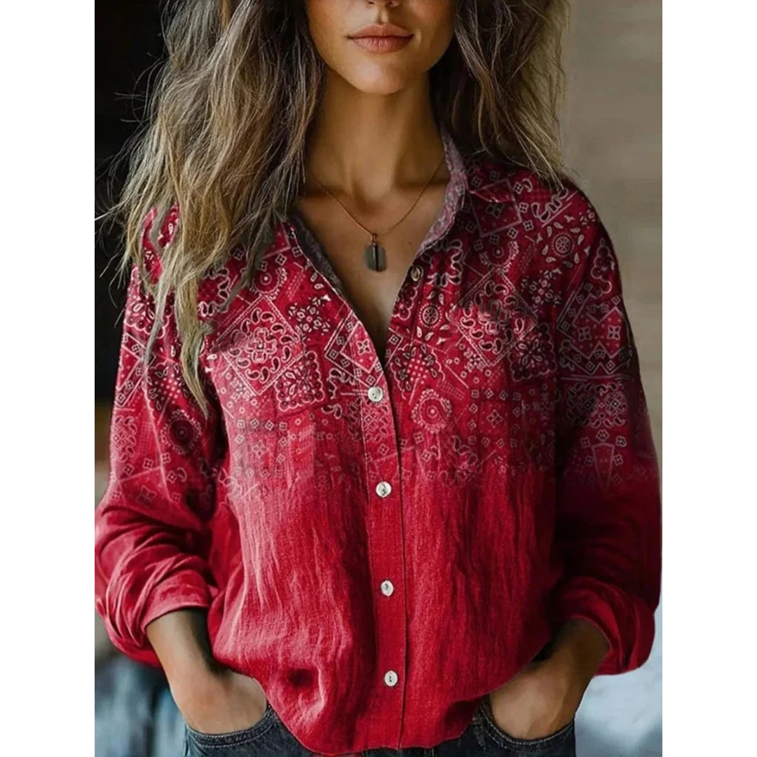 Fea | Damen Boho Langarm bluse Mit Floral Muster