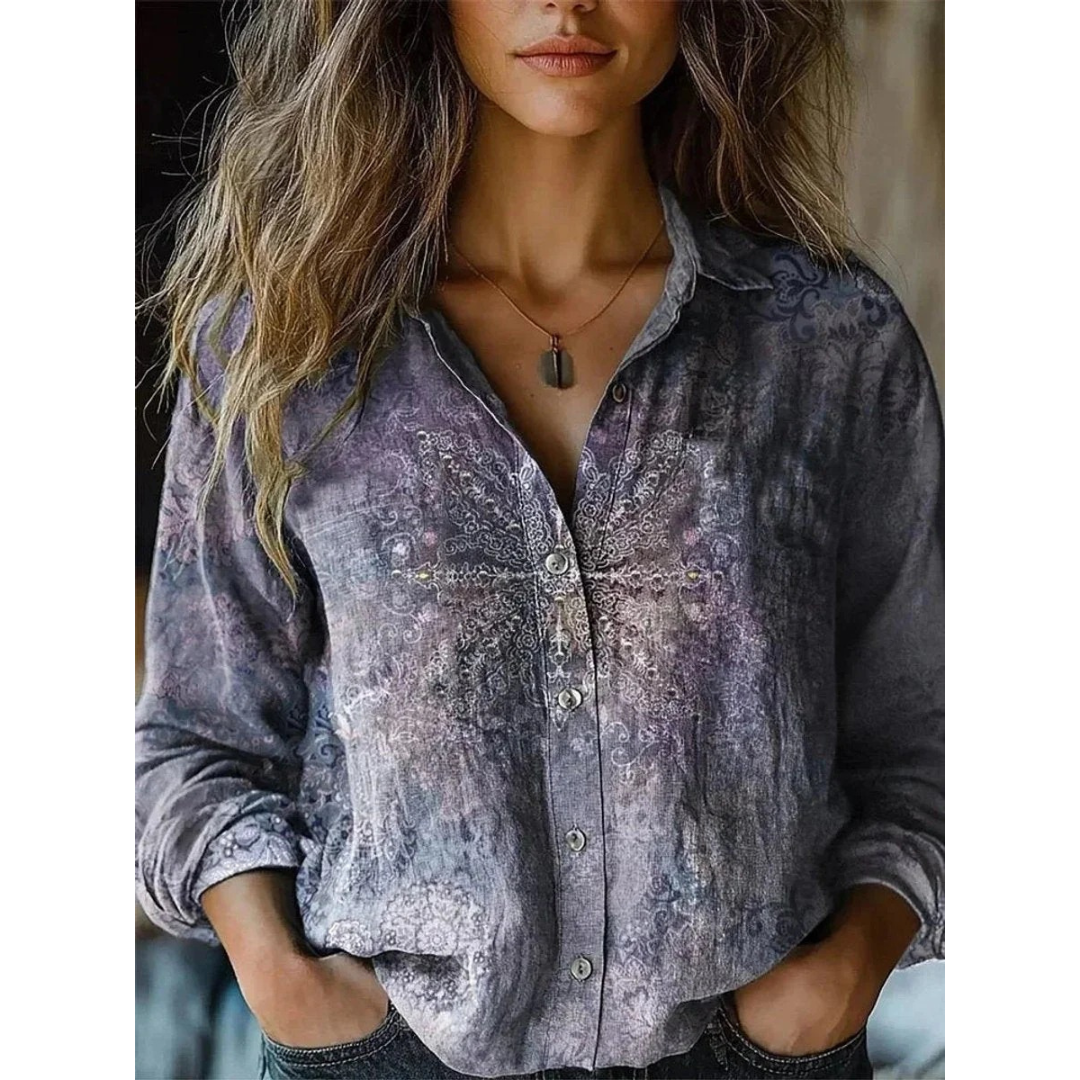 Fea | Damen Boho Langarm bluse Mit Floral Muster