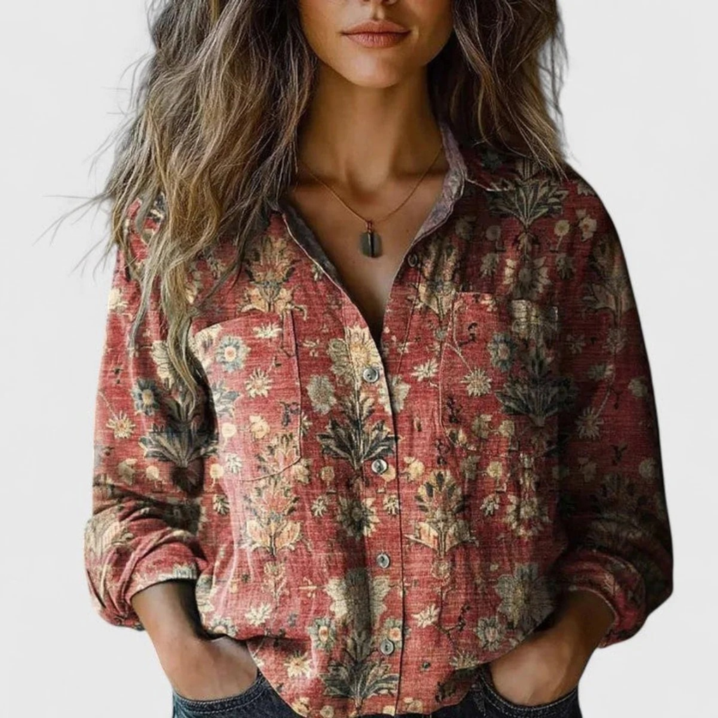 Fea | Damen Boho Langarm bluse Mit Floral Muster