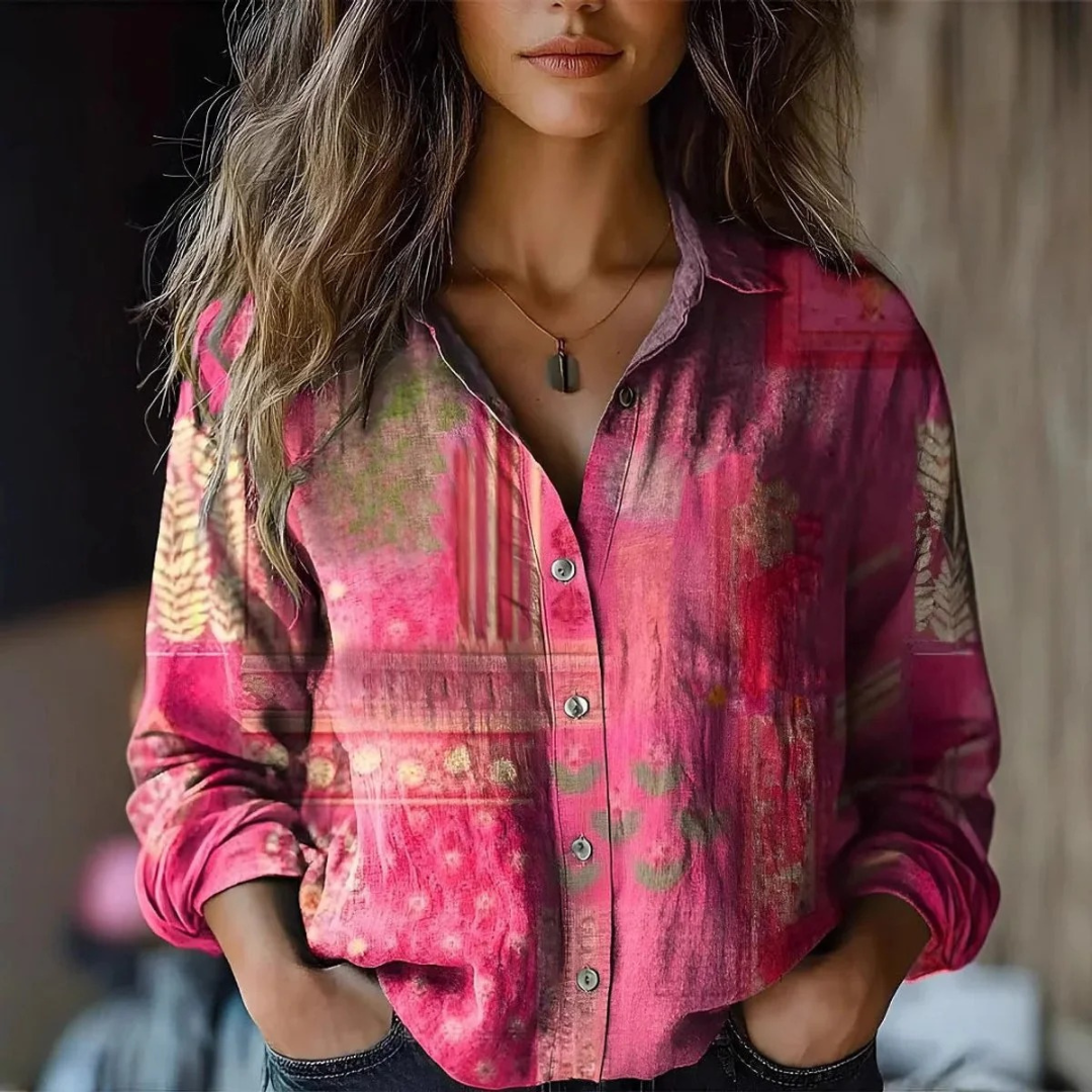 Fea | Damen Boho Langarm bluse Mit Floral Muster