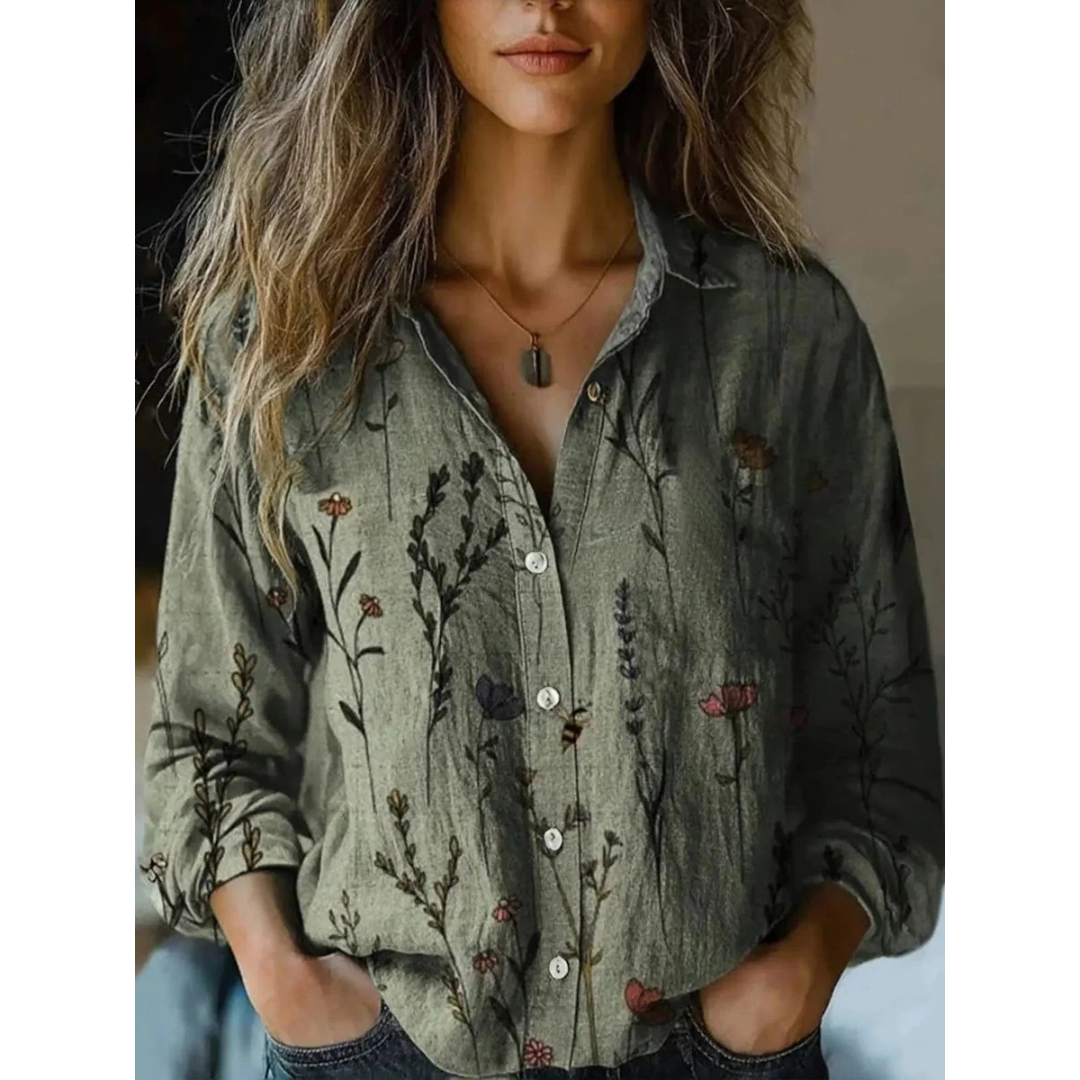 Fea | Damen Boho Langarm bluse Mit Floral Muster