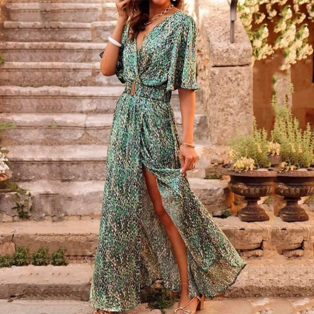 Felicitas | Charmantes Boho Maxi-Sommerkleid mit Langarm