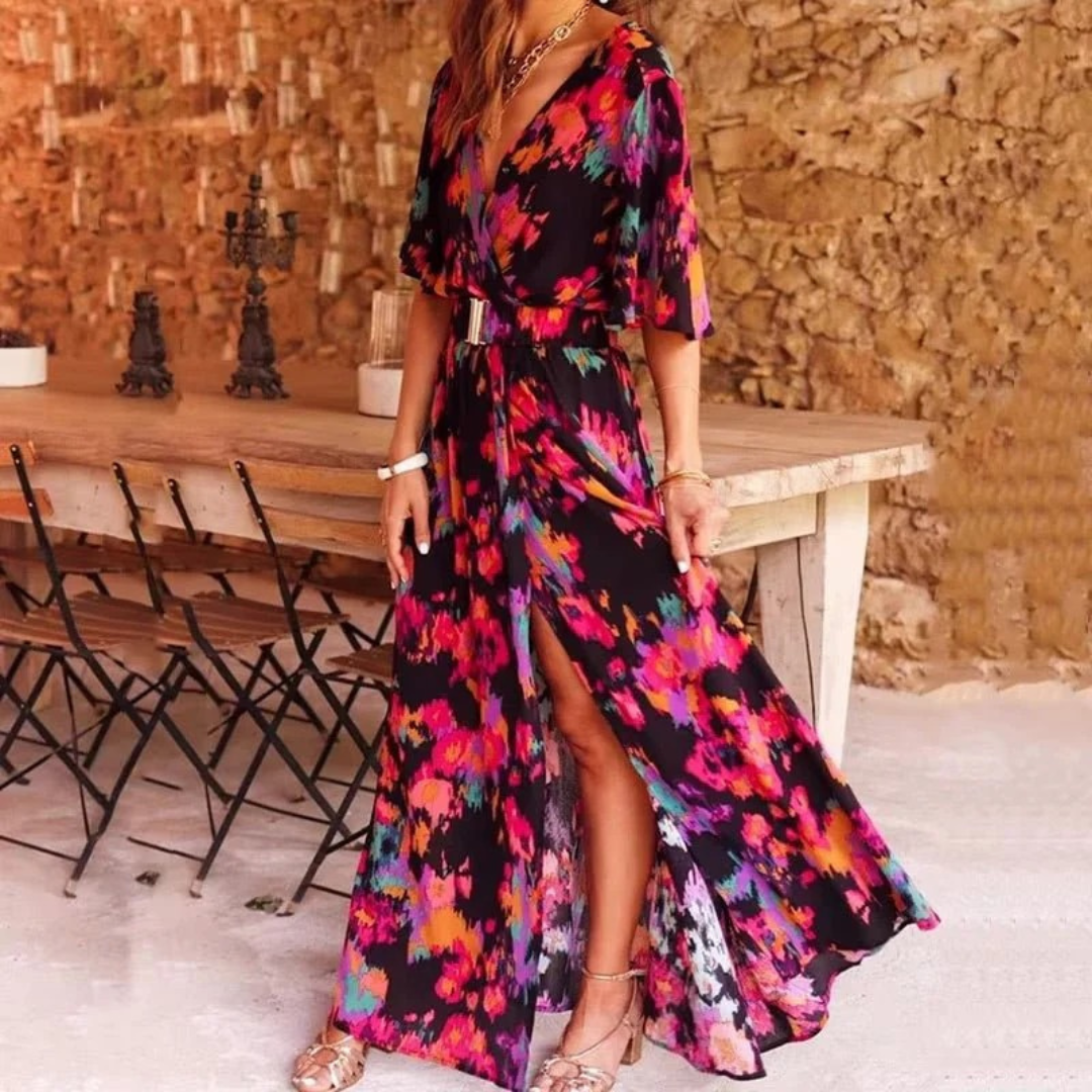 Felicitas | Charmantes Boho Maxi-Sommerkleid mit Langarm