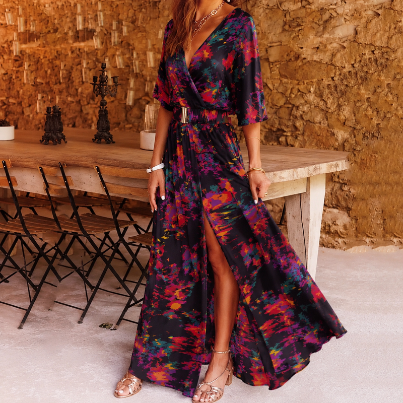 Felicitas | Charmantes Boho Maxi-Sommerkleid mit Langarm