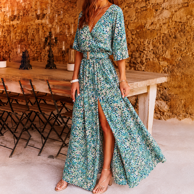Felicitas | Charmantes Boho Maxi-Sommerkleid mit Langarm