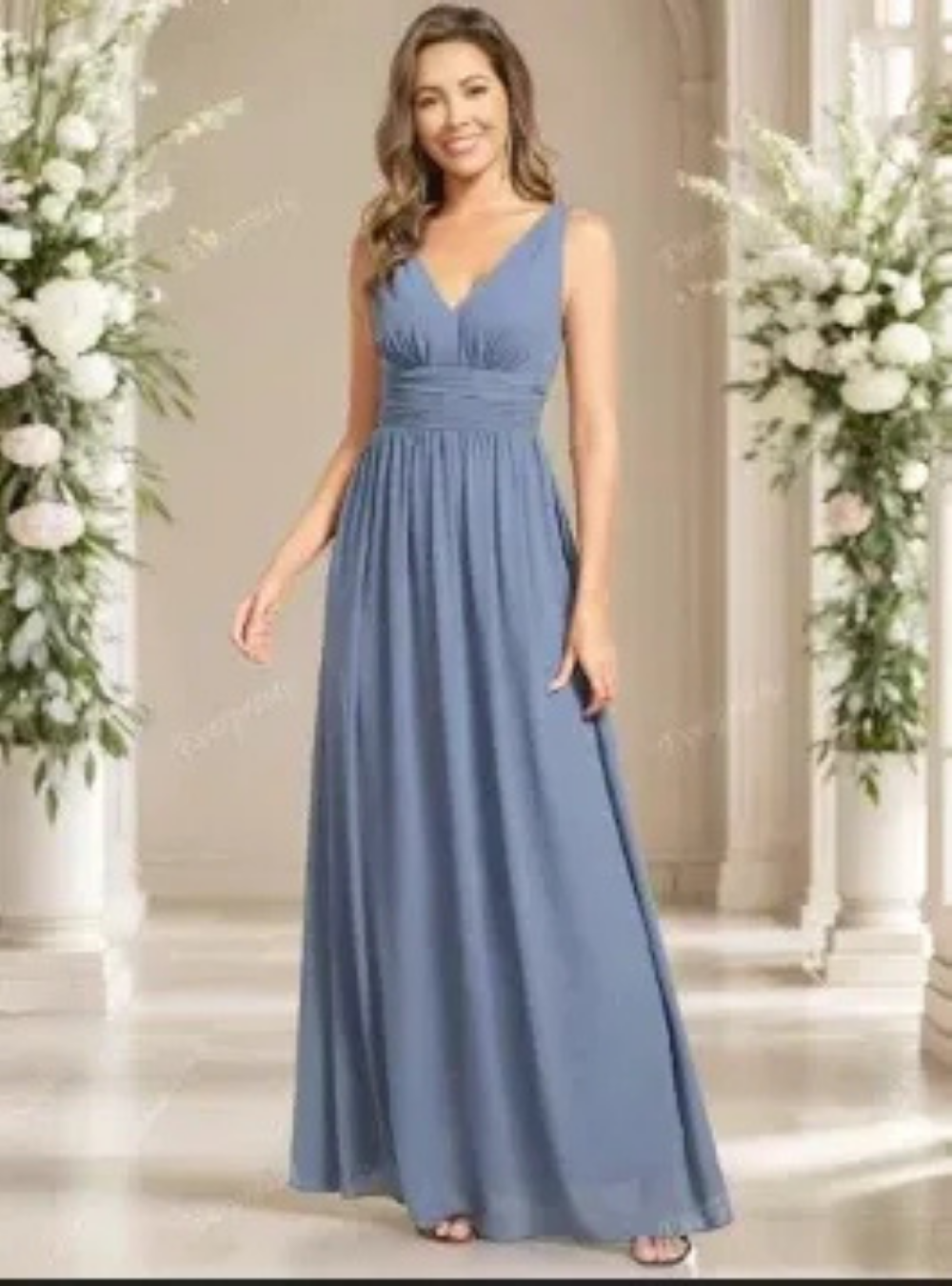 Festliches Damen Brautjungfernkleid mit V-Ausschnitt | Maxi Kleid