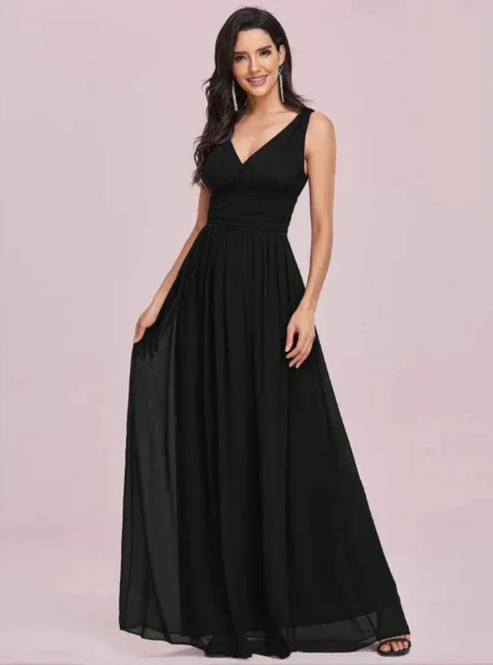 Festliches Damen Brautjungfernkleid mit V-Ausschnitt | Maxi Kleid