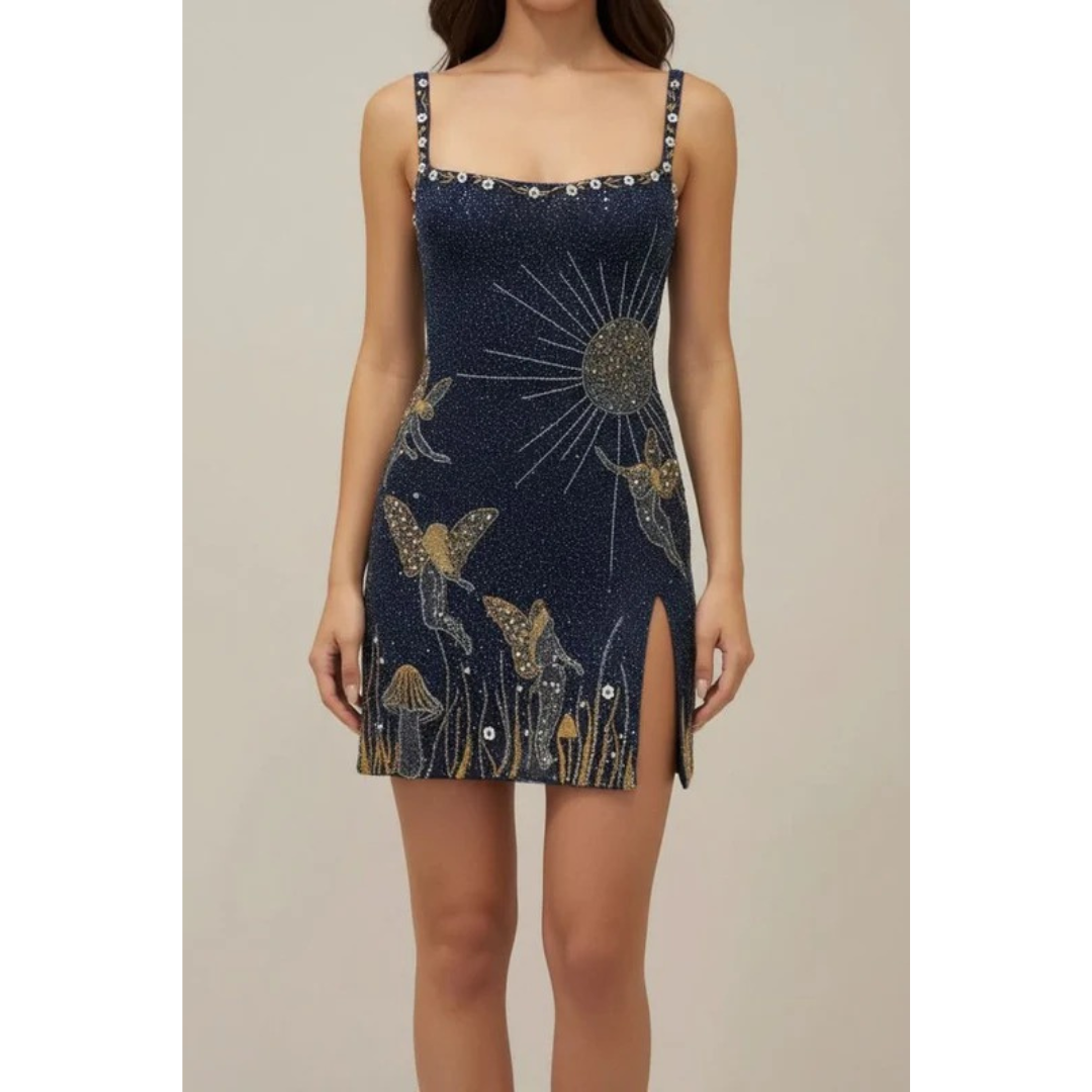 Fine | Damen Stilvolles Marineblau Party-Minikleid