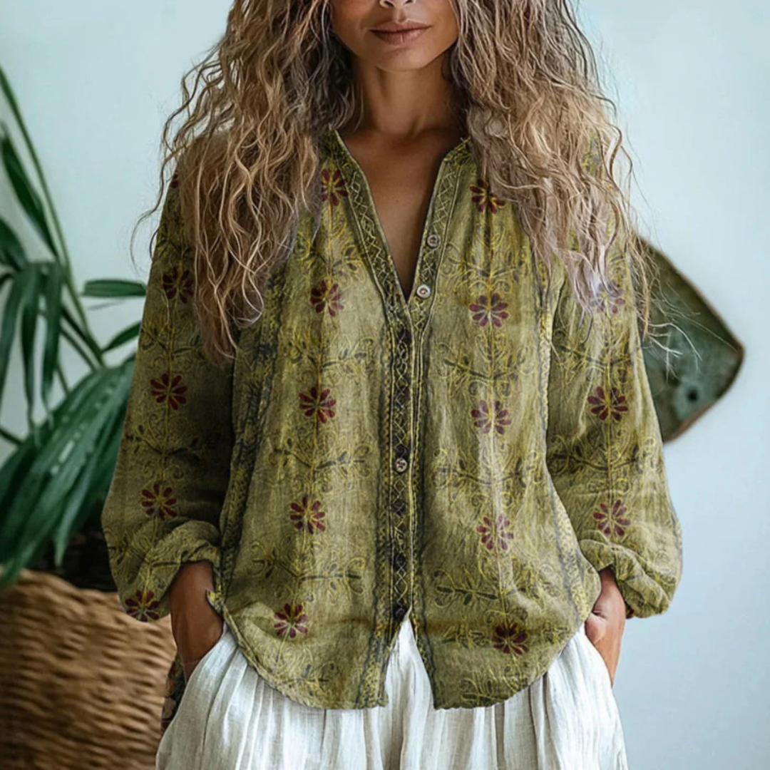 Finja | Damen Boho Bluse Mit Knopfleiste