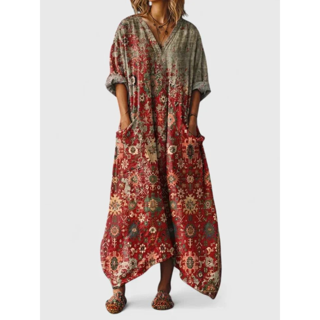 Finja | Damen Boho Maxikleid Mit Taschen
