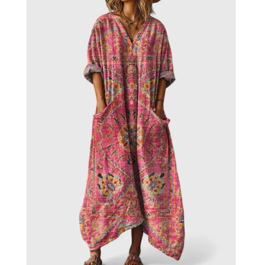 Finja | Damen Boho Maxikleid Mit Taschen