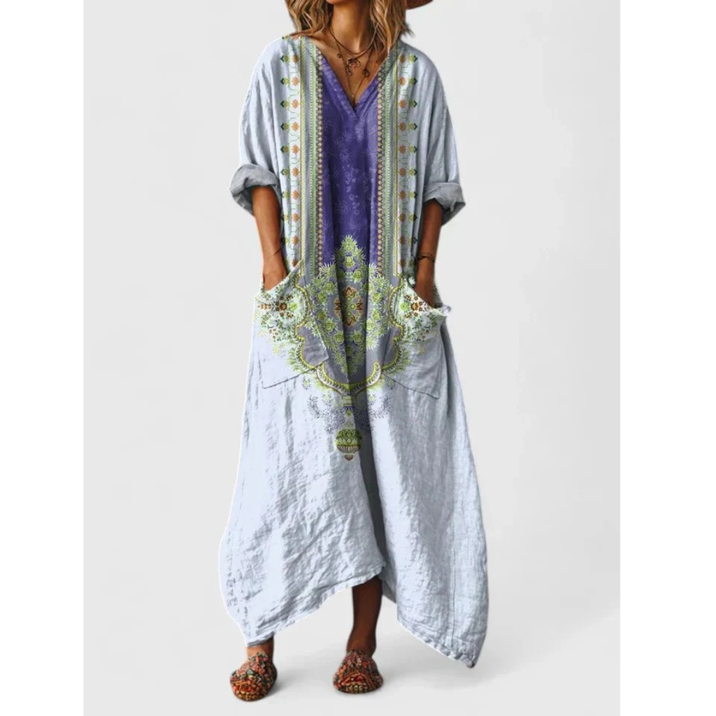 Finja | Damen Boho Maxikleid Mit Taschen