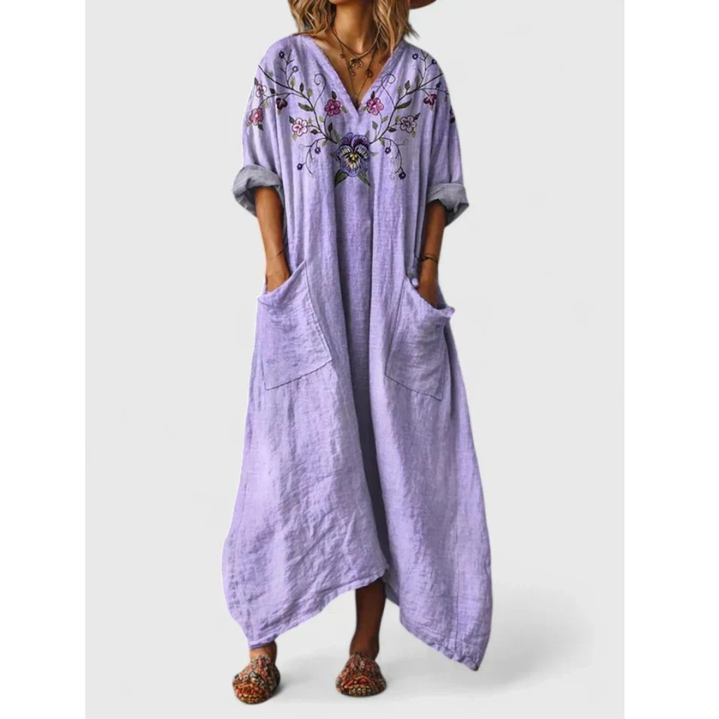 Finja | Damen Boho Maxikleid Mit Taschen