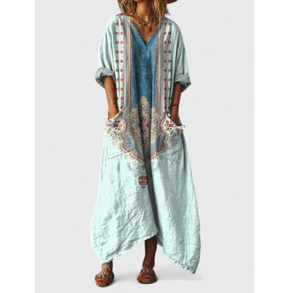Finja | Damen Boho Maxikleid Mit Taschen
