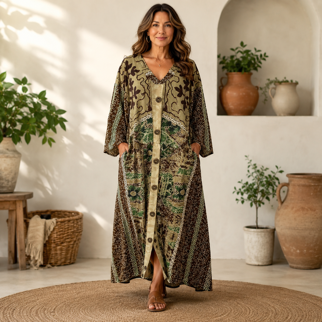 Finja | Damen Boho Maxikleid Mit Taschen