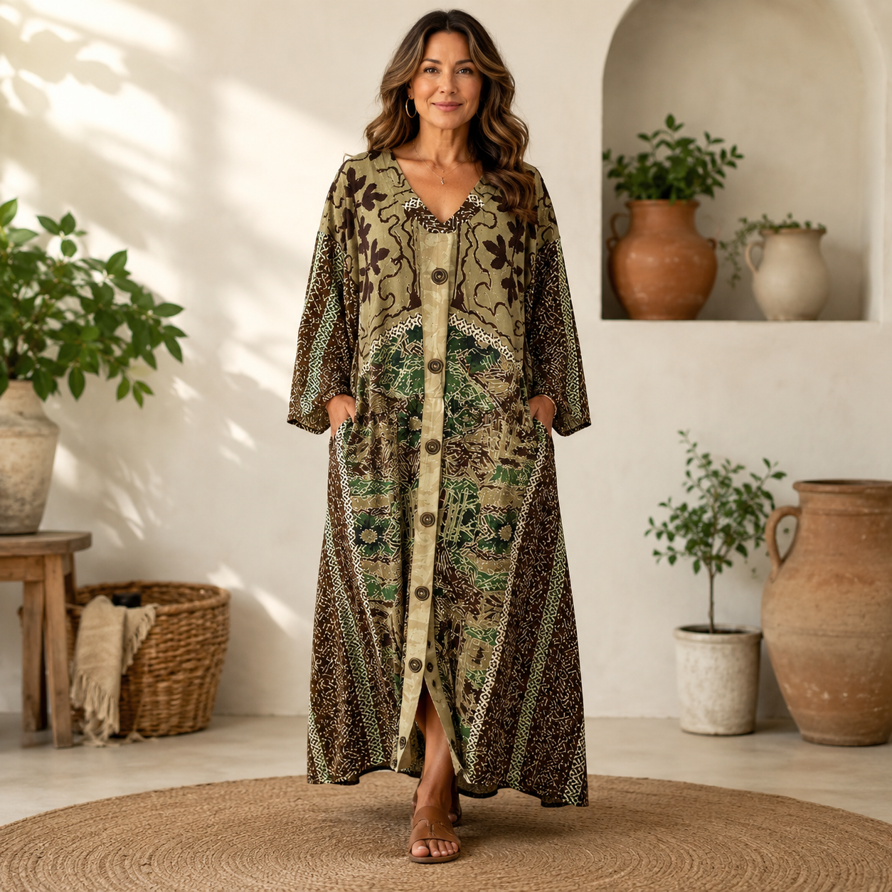 Finja | Damen Boho Maxikleid Mit Taschen