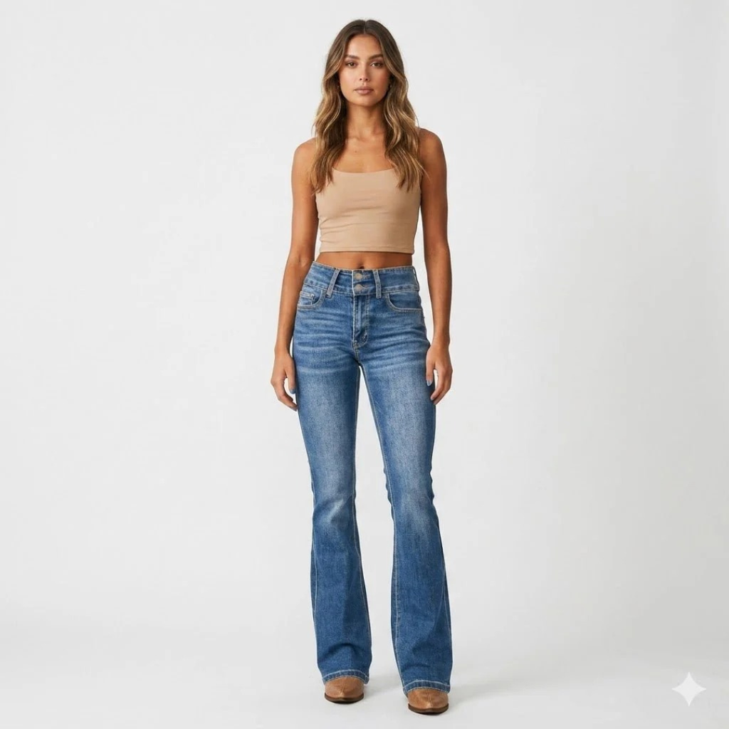 Franziska | Damen Blaue High Waist Flared Jeans