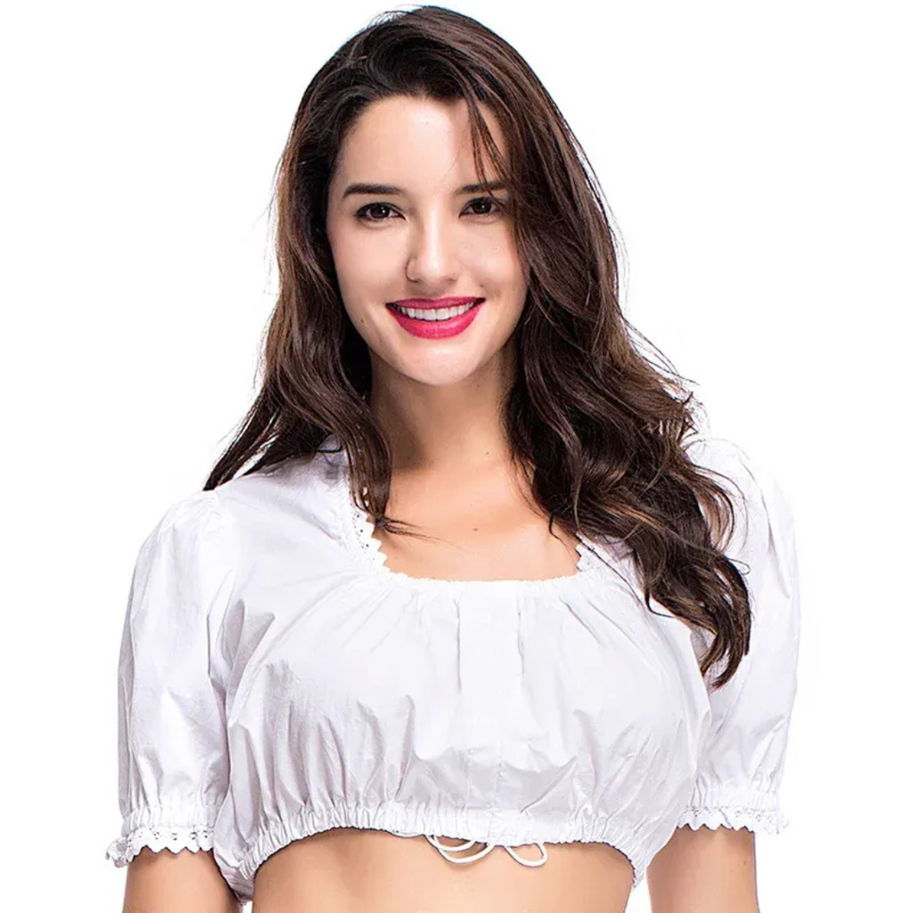 Freya | Damen Weiße Oktoberfest Dirndlbluse mit Puffärmeln