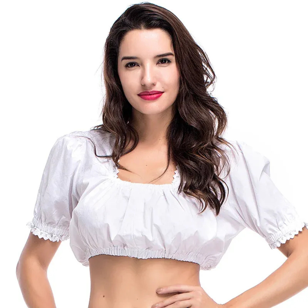 Freya | Damen Weiße Oktoberfest Dirndlbluse mit Puffärmeln