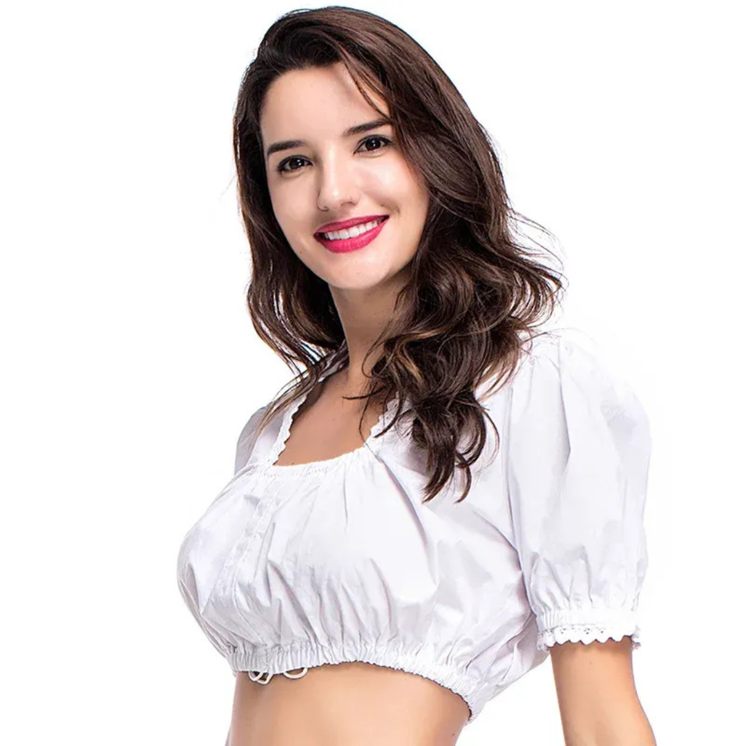 Freya | Damen Weiße Oktoberfest Dirndlbluse mit Puffärmeln
