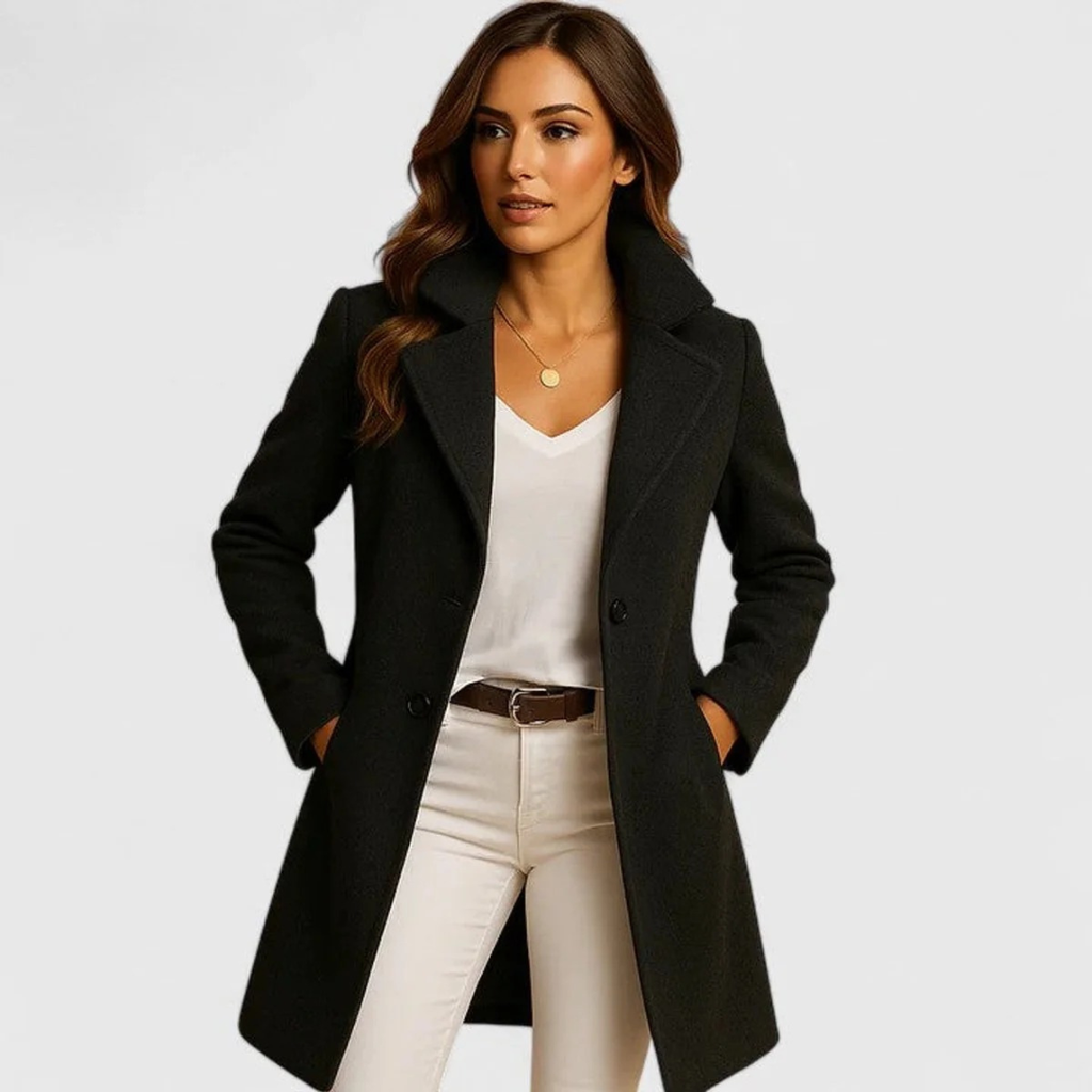 Frieda | Damen Elegante Lange Winterjacke mit Kragen und Knöpfen