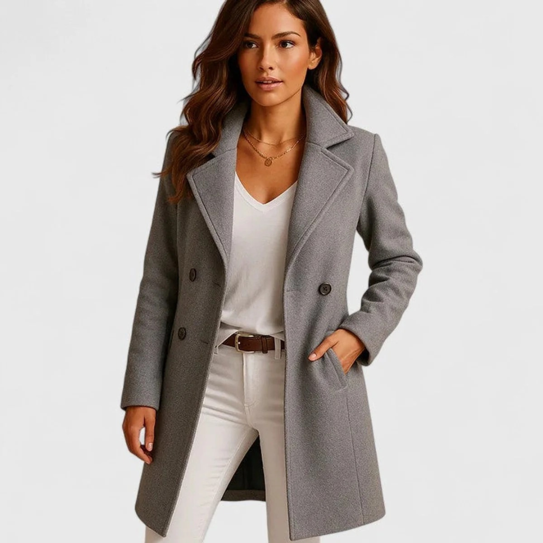 Frieda | Damen Elegante Lange Winterjacke mit Kragen und Knöpfen