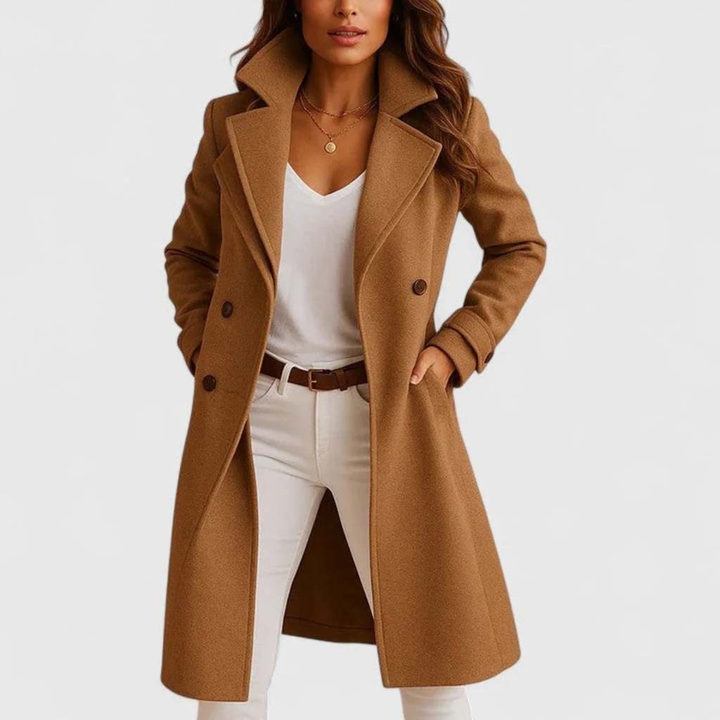 Frieda | Damen Elegante Lange Winterjacke mit Kragen und Knöpfen