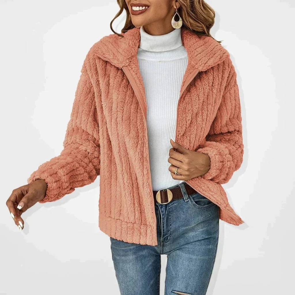 Frieda | Damen Flauschige Oversize Strickjacke mit Reißverschluss