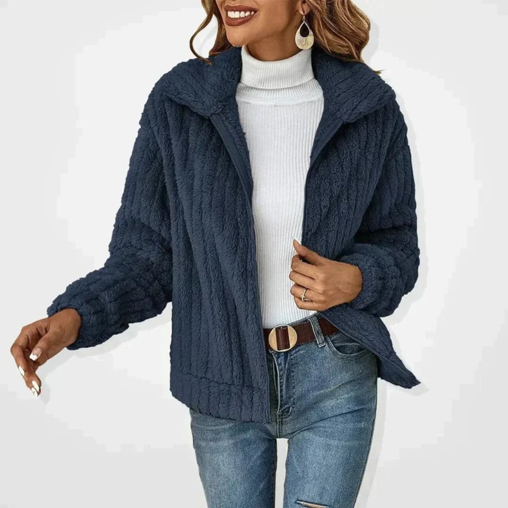 Frieda | Damen Flauschige Oversize Strickjacke mit Reißverschluss