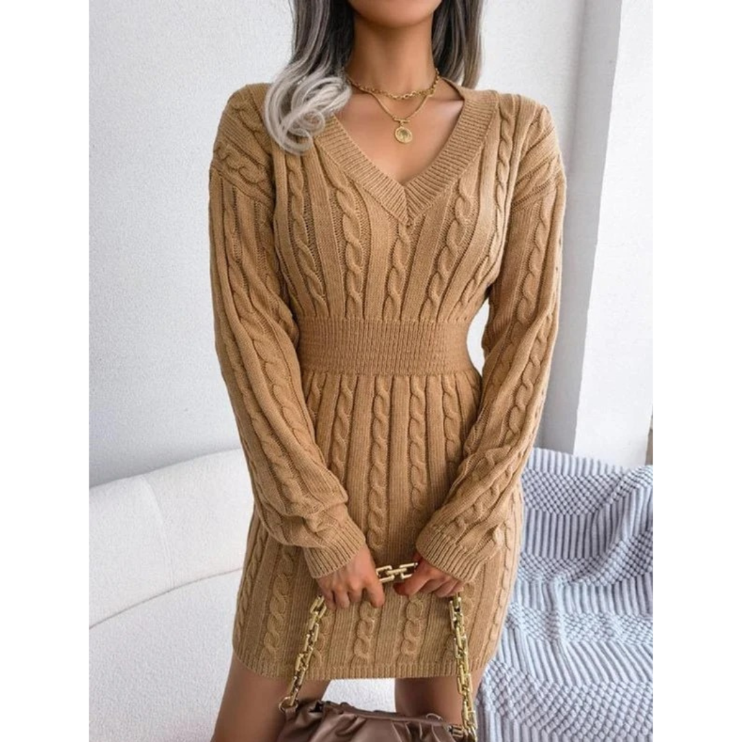 Frieda | Damen Langarm Minikleid mit V-Ausschnitt