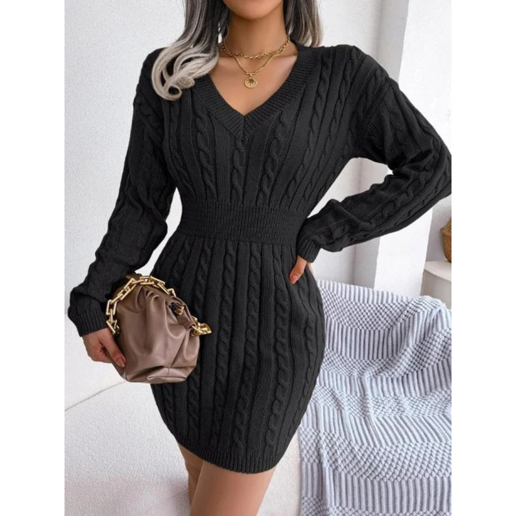 Frieda | Damen Langarm Minikleid mit V-Ausschnitt