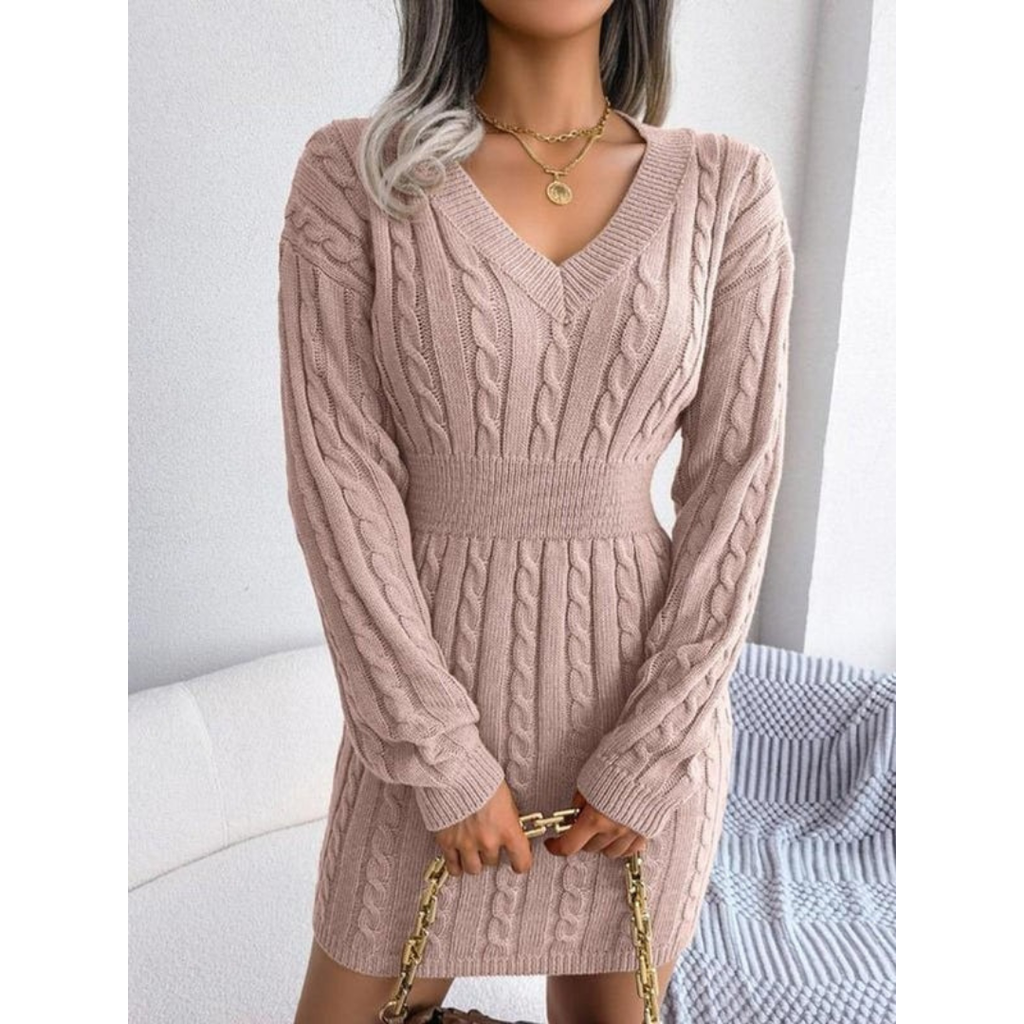 Frieda | Damen Langarm Minikleid mit V-Ausschnitt