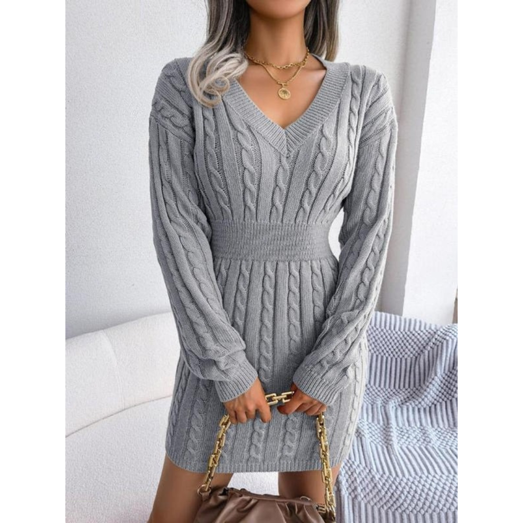 Frieda | Damen Langarm Minikleid mit V-Ausschnitt