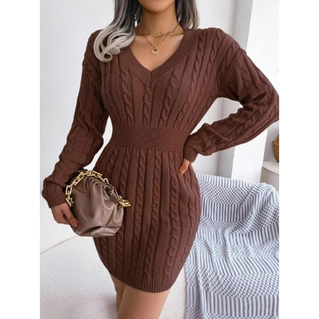 Frieda | Damen Langarm Minikleid mit V-Ausschnitt