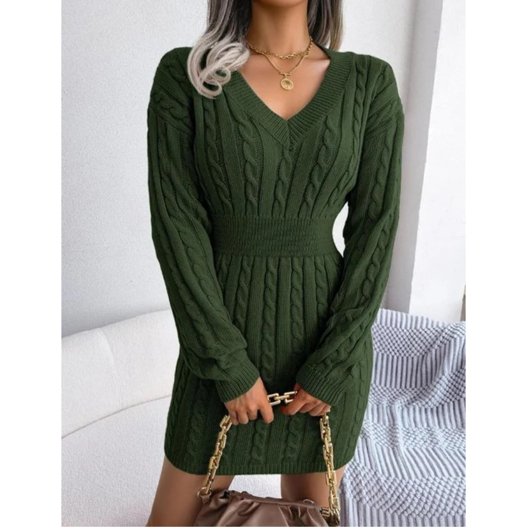 Frieda | Damen Langarm Minikleid mit V-Ausschnitt