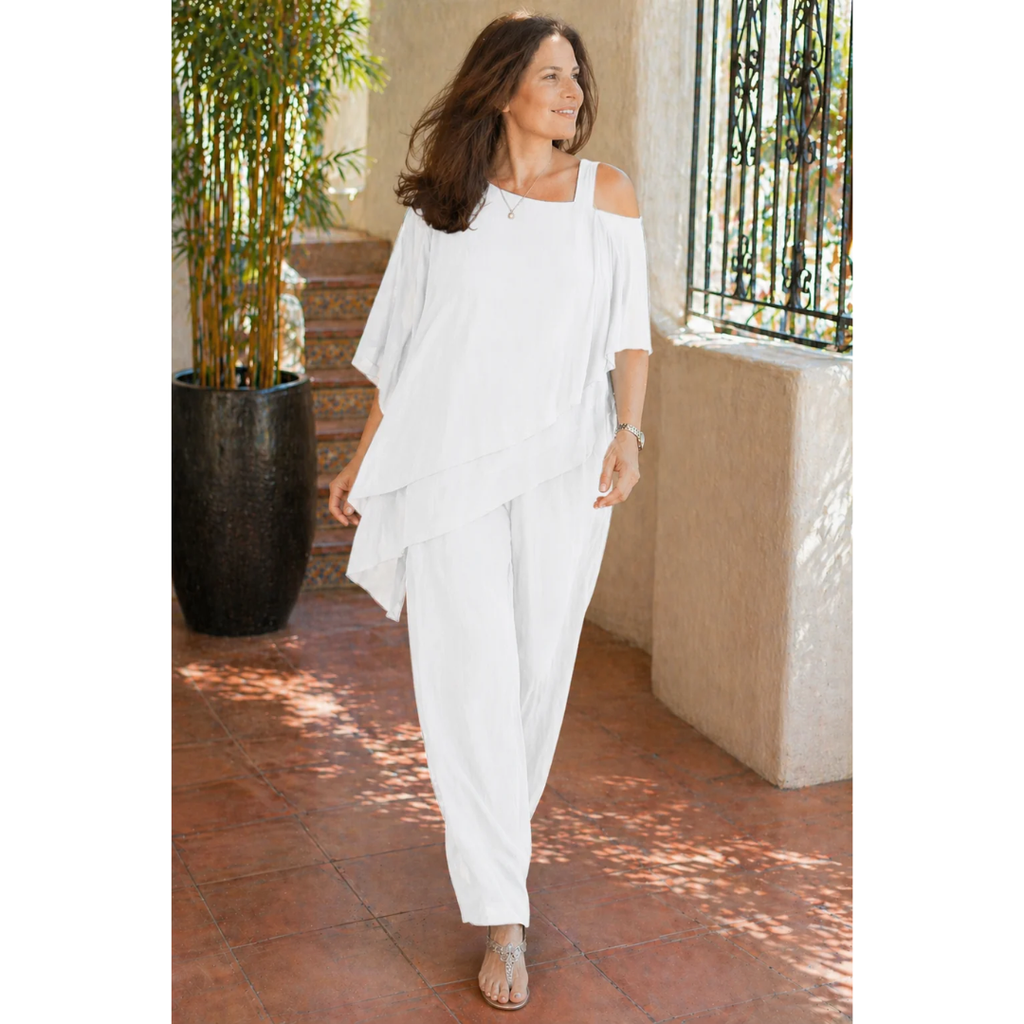 Friederike | Damen Chiffon Zweiteiler mit Bluse und Hose