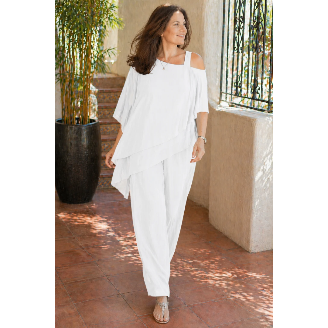 Friederike | Damen Chiffon Zweiteiler mit Bluse und Hose