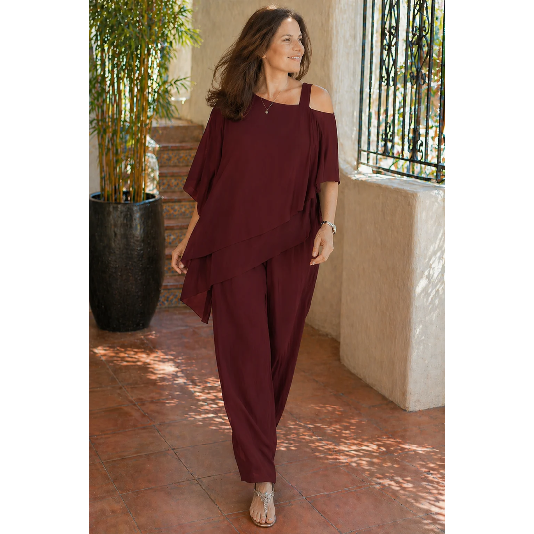 Friederike | Damen Chiffon Zweiteiler mit Bluse und Hose