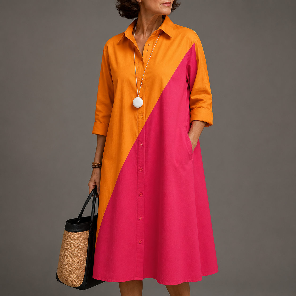 Friederike | Damen Freizeit Midikleid Mit Kragen