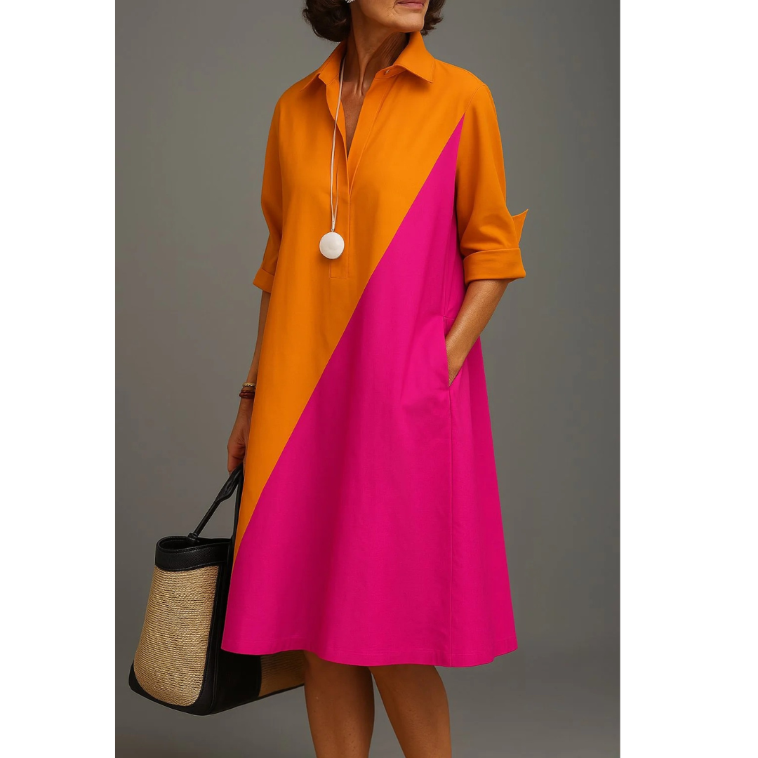 Friederike | Damen Freizeit Midikleid Mit Kragen