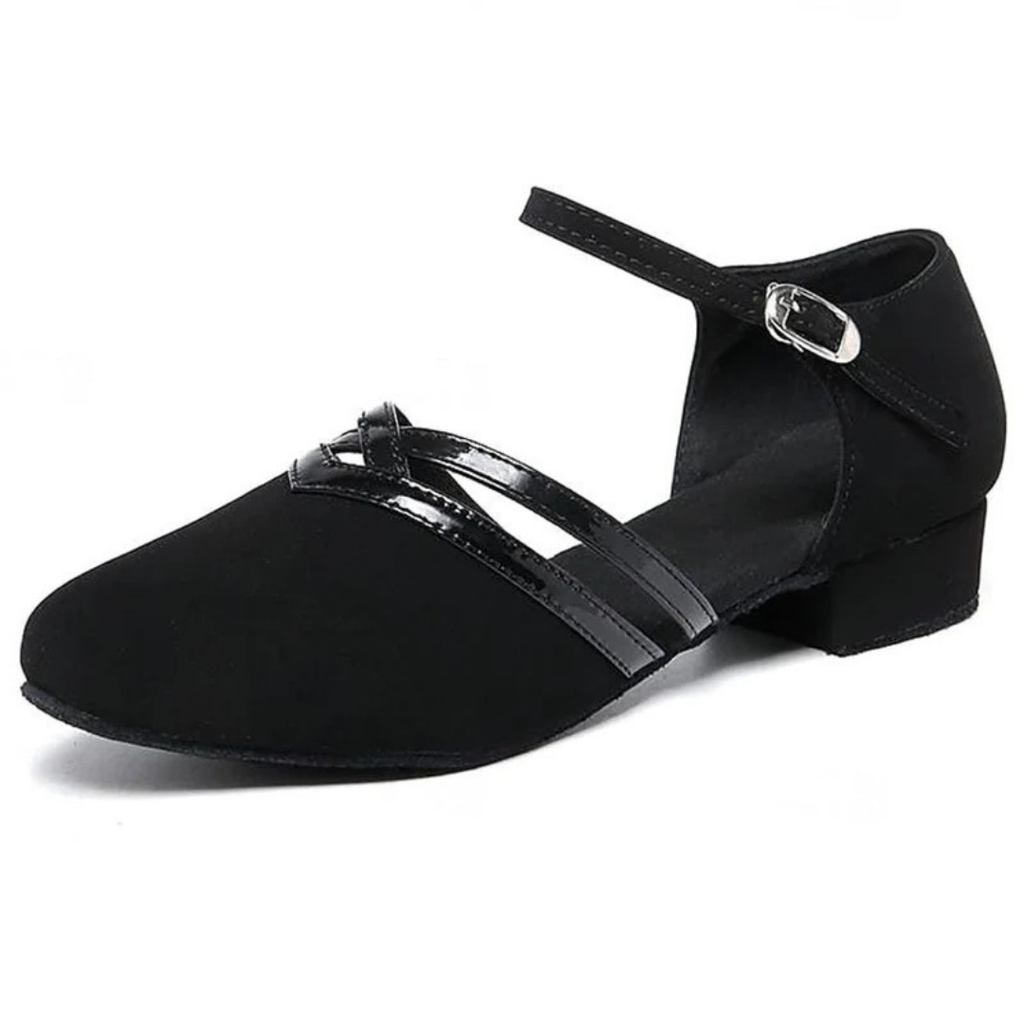 Friederike | Damen Schwarze Tanzschuhe mit Riemen, Schnalle und Absatz