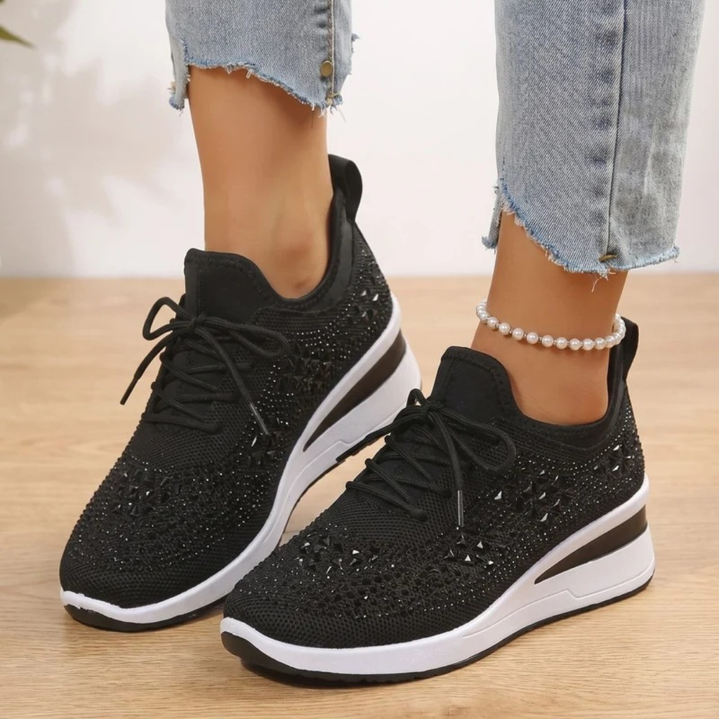 Gabriele | Damen Orthopädische Sneaker mit Strass und Schnürschuh Design